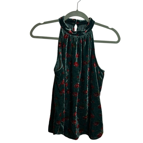 NWT Loft Floral Velvet Shirred Halter Top - Picture 3 of 8
